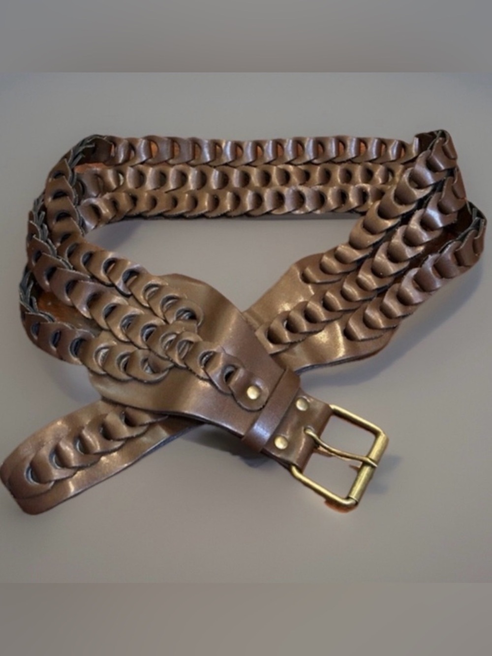 Vintage Brown 3 Linked Faux Leather Wide Belt